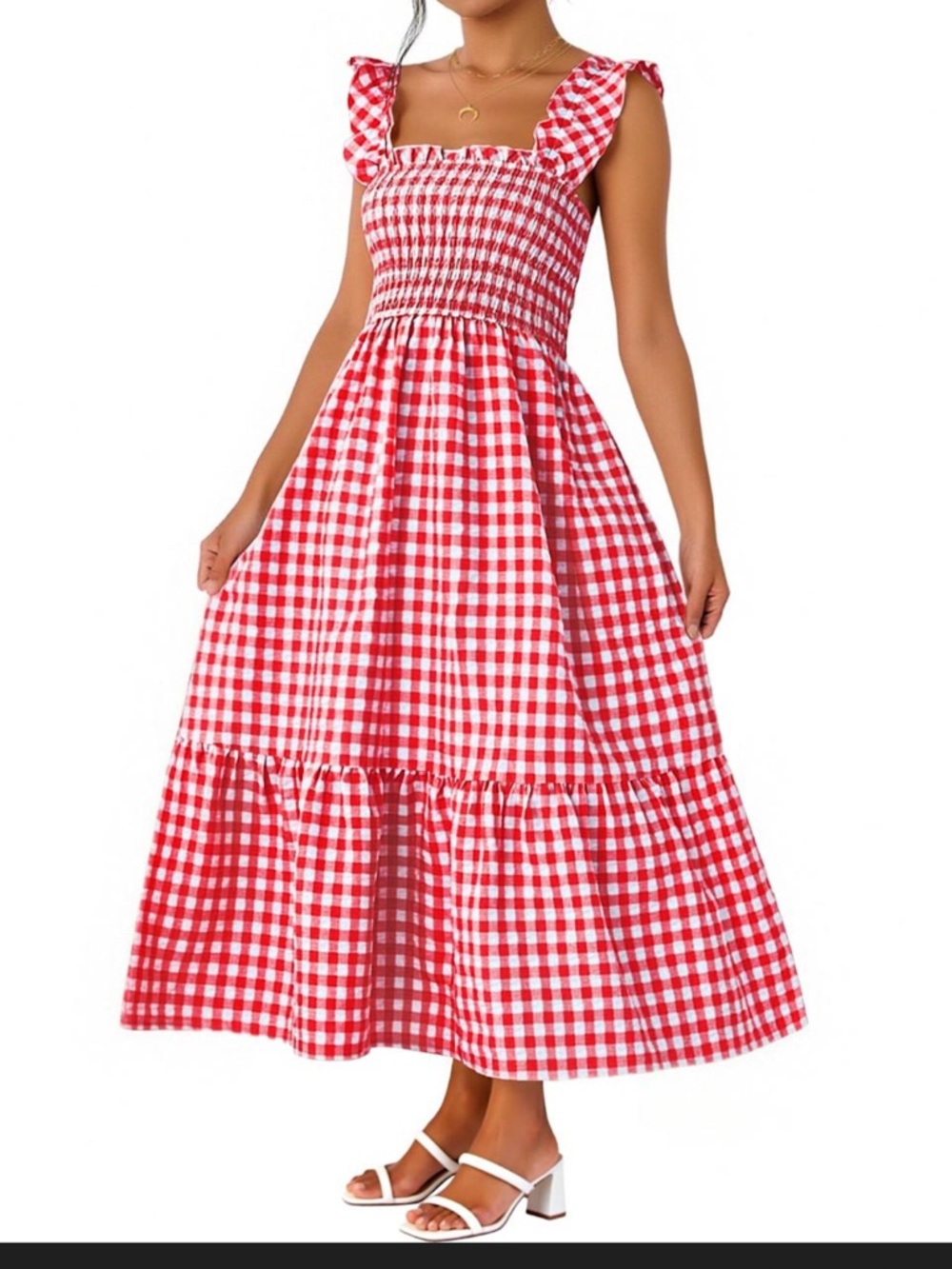 Gingham printed maxi dress med
